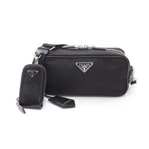 Prada Tessuto Vitello Shoulder Bag Nylon Saffiano Leather Black